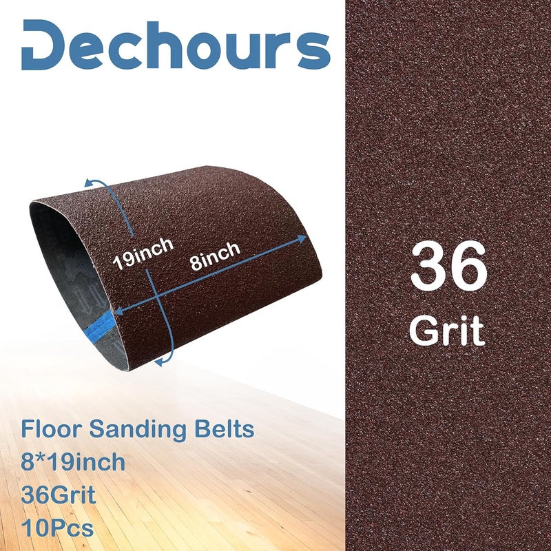 Dechours Store أحزمة صنفرة 8" × 19" بحبيبات 36 – ورق صنفرة من أكسيد الألمنيوم لطاحونة الأسطوانة EZ-8، عبوة 10، قطع سريع لتجديد الأرضيات الخشبية والأعمال الخشبية - Image 2